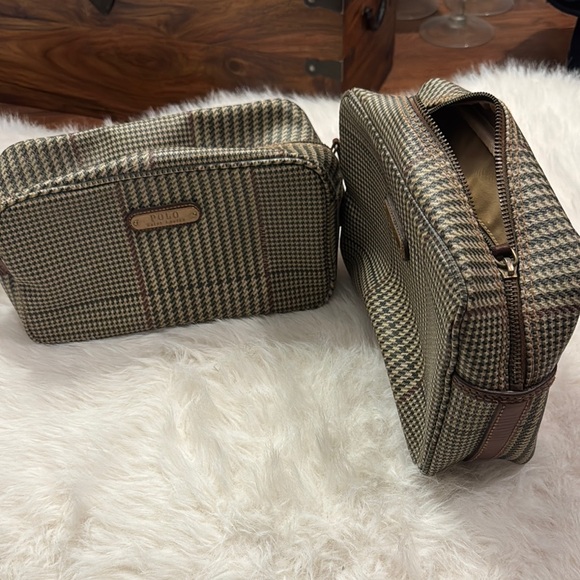 VINTAGE Polo by Ralph Lauren Houndstooth Toiletry Bags 2 piece set pre-owned.